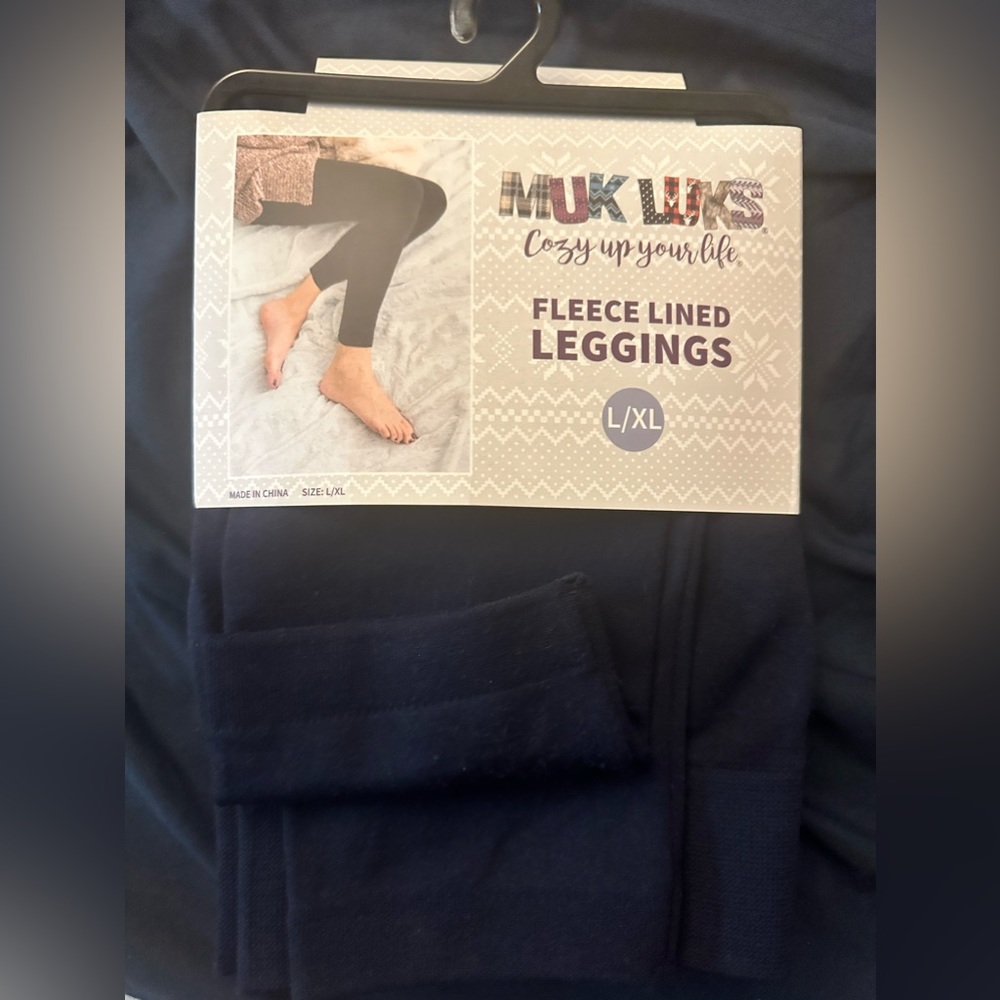 🎁NWT🎁 Muk Luks 🍁 fleece leggings NWT navy L/XL